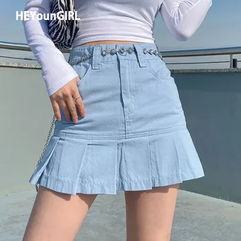 HEYounGIRL Ležérní Y2K Vysokým Pasem Skládaná Sukně Dámské Korean Módní Roztomilý Mini Sukně 2000s Estetické Streetwear Letní 2021