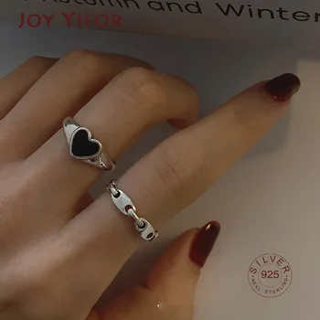IN Móda 925 Sterling Stříbrné Prsteny Pro Ženy, Páry, Vintage Ruční Black LÁSKA Srdce Narozeninovou Oslavu Šperky Dárky
