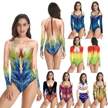 Jednodílné Plavky 2021 Bikini Nové Přímořské Pláži 3D Personalizované Digitální Tisk Jednoho Kusu Dlouhý Rukáv Plavky Set Těsné Oblečení