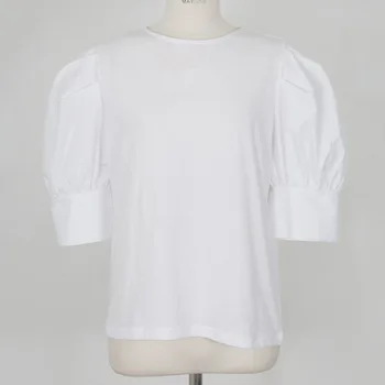 Korejské Ženy Topy Dámské 2021 Letní Top Puff Sleeve New Temperament Bílé Puff Sleeve T Shirt Tričko Befree Tees Vintage P2X