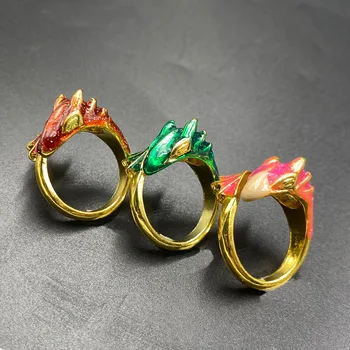 Kreativita, Design Hvězdnou Oblohu Roztomilý Malý Zelený Drak Otevření Kroužku Barevné Ručně Vyráběné Jedinečné Kouzlo Ženy Zlaté Prsteny Šperky
