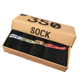 Kvalitní 350v2 Styl Bavlněné Ponožky Muži Ženy Pot Prodyšné Kokosové Ponožky Vysoké Mělké v Ústech Hip Hop Yzy Ponožky v Krabici 4 párů/lot