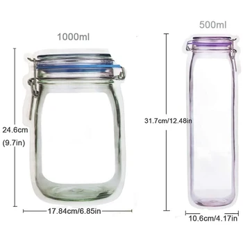 Mason Jar Zip Sáčky, 20ks Opakovaně použitelné Zip Lock Snack Tašky pro Skladování Potravin Tašky Přenosný Mason Jar Stand-Up Nepropustné