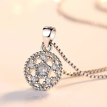 MOC21 925 stříbrné lesklé zirkony cz kolo ženy dárkové lady přívěsek náhrdelník šperky ne fade krátké box řetěz velkoobchod