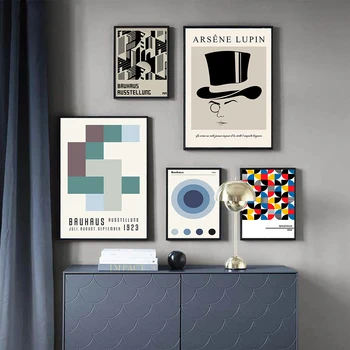Moderní Vintage Arsene Lupin Plakát Abstraktní Geometrické Malířské Plátno Bauhaus Zeď Umění Tisk Fotografie Ložnice Interiéru