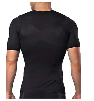 Muži Tělo Tónování T-Shirt Tělo Shaper Nápravné Držení Těla Košile Zeštíhlující Pás Na Břicho Břicho Spalování Tuků Korzet Komprese 2021