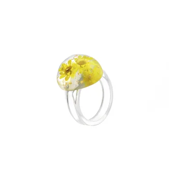 Módní Transparentní Akrylové Pryskyřice Sušené Květiny Shell Zlaté Fólie Prsteny Pro Ženy Geometrické Kolo Trojúhelník Bowknot Šperky Prsteny