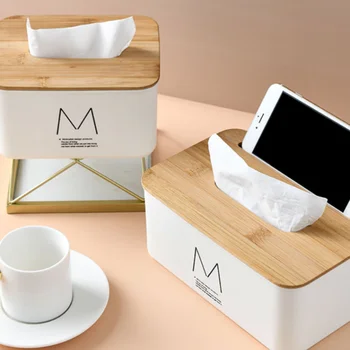 Nordic Minimalistický Bambusu Pokrývají Tkáně Box Host Obývací Pokoj Konferenční Stolek Čerpání Box Kreativní Restaurace Ubrousek Úložný Box