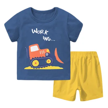 Nové 2021 Děti Chlapci Dívky Letní Oblečení Sady Roztomilý Kreslený O-krk Krátký Rukáv T-Shirt Topy s Kraťasy Batole Dětská Pyžama Sada