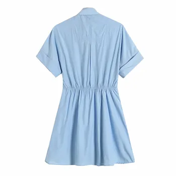 PSEEWE Za Ženy Šaty Modré Mini Košile Šaty Ženy Létě 2021 Módní Tlačítko Up Krátký Rukáv Šaty Dámské Ležérní Šaty