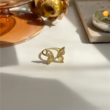 Retro Jemný Zirkon Otevření Nastavitelný Kamínky Crystal Motýl Kroužky Sladké Index Prst Prsten Šperky Ženy Dárek