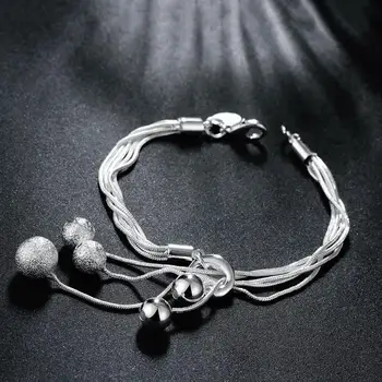Tovární přímý módní 925 sterling silver Náramek pro ženy Had řetěz visí matné korálky šperky Svatební party lady dárky