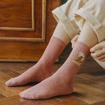 Zvíře Dívka Tisk Harajuku Kawaii Ženy Ponožky Králík, Medvěd, Jelen Roztomilé Ponožky Abstraktní Olejomalba Korejský Styl Art Kreativní Sokken
