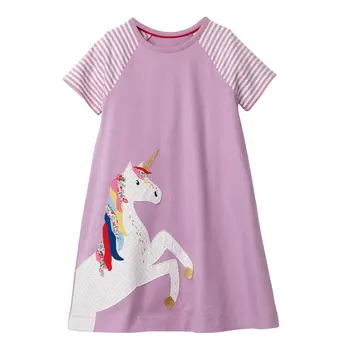Šaty pro Dívky 2021 Letní Baby Girl Děti Oblečení Batole Bavlna Jednorožec Tisku Vestiods Ležérní Šaty pro Děti 2-7 Let
