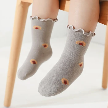0-5 Let, Batolata Dívky Nařasené Ponožky Měkké Bavlněné Dětské Kotníkové Ponožky Vzor Květ Děti Ponožky Anti Slip Dítě Podlahu Ponožku 69HE