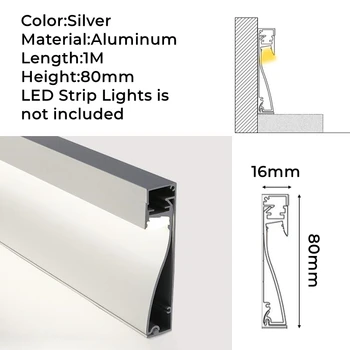 1M H80mm LED Lišt Line Pruh Světla Zapuštěná Montáž na Zeď Hliníkový Profil S Mléčnou Kryt Rohu Kanálu Home Decor Bar Lampa