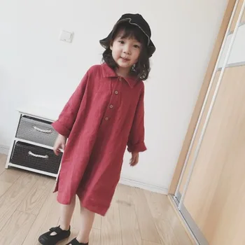 2019 podzim nové dívky šaty korejské verzi volné šaty z jednoho kusu šaty s knoflíky