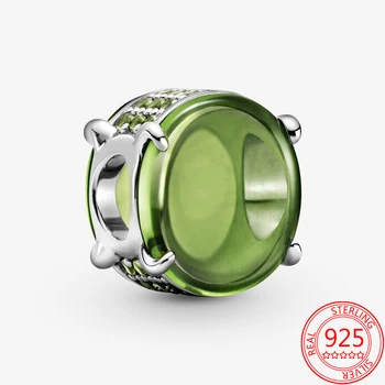 2021 Nové Módní 925 Sterling Silver Přívěšek Zelený Oválný Cabochon Kouzlo Fit Originální Pandora Náramky a Náhrdelníky DIY