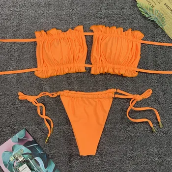 2021 Sexy Ženy Vysokým Pasem Bikini Letní Dámské Two-fabric Plná Barva Split Plavky Módní Plavky, Plážové oblečení Купальник