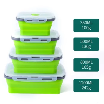 4 ks Silikonové Oběd Bento Box pro Skladování Potravin Přenosná Miska Skládací S Víkem Kontejner Lunchbox BPA Free mikrovlnné trouby Nádobí