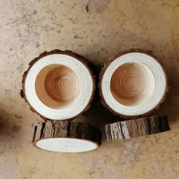 5-6cm Malé Velikosti Ručně Nedokončené Svatební Prsten Box z Přírodního Dřeva Šperky Zobrazit DIY Nápisy Rustikální Krabička