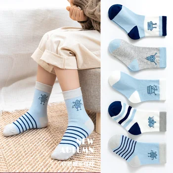 5 Páry Dětské Ponožky Cartoon Robot Vzor Prodyšné Sportovní Ponožky Děti Chlapec Měkké Bavlny Nové Dětské Ponožky