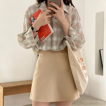 7Colors 2021 jaro podzim ženy halenka korejský styl Základní Kostkované košili ženy vynosit Dlouhý rukáv topy(X1812