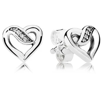 Autentické 925 Sterling Silver Zachycené Stuhy Lásky Srdce Brilantní Luk Had Řetěz Vzor Náušnice Pro Ženy Módní Šperky