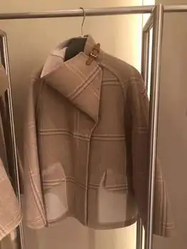 Classick camel zimní kabát, kašmírová dámská bunda úžasné ručně casaco feminino unikátní límec bunda ženy nadrozměrné