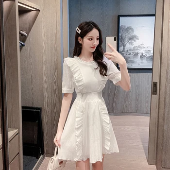 COIGARSAM Ženy jednoho kusu šaty korean Letní Vintage Šaty Bílé Růžové 159