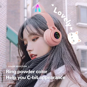 Cute Cat Ear Wireless Headphones Bluetooth Bass Noise Cancellation Child Girl Earphones Support TF Card with Mic Helmet Gift set