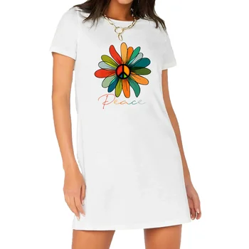 Daisy Míru Hippie Šaty Pro Nový Rok 2021 Ženy Letní Příležitostné Bílé Vintage-line Šaty Femme Plus Velikost Letní Šaty