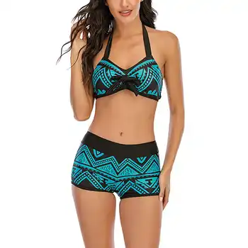 Dámské Sexy Soild Print Krajky Up Vysoký Střih Nohou Bikini Set dvoudílné Plavky Samostatné plavky koupací šortky ženy 2021