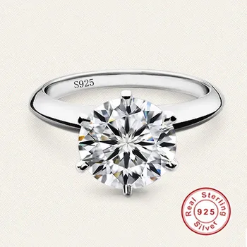 Klasický šesti drápy 925 Sterling Silver 10 Srdce Šípy 2ct Simulované Diamond Svatební Zásnubní prsten pro Ženy Šperky