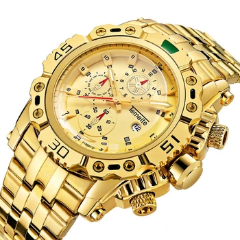 Kreativní Golden Muži Quartz Náramkové hodinky 3D Dial Design Plné Oceli Kalendář Vodotěsné Velké Hodinky Top Značky Luxusní Hodiny