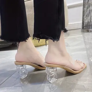 Letní Dámské Vysoký Podpatek Sandály Módní Transparentní PVC jednobarevné Otevřené Toe Módní Sexy Sandalias Mujer Strana Boty Velikost 42
