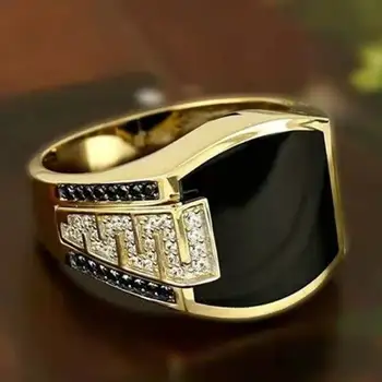 Luxusní Moderní Styl Black Crystal Pánské Prsten Vintage Nepravidelné Pánské snubní Prsten Vykládaný AAA Zirkon Luxusní Značky Prsteny