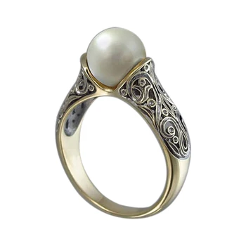 Milangirl Módní Imitace Pearl Prsten Šperky Elegantní Vintage Vzor Snubní Prsten pro Ženy, Doplňky, Párty, Dámské Prsteny