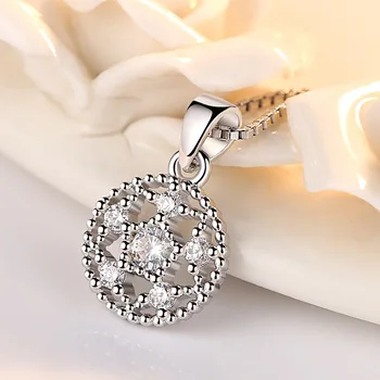 MOC21 925 stříbrné lesklé zirkony cz kolo ženy dárkové lady přívěsek náhrdelník šperky ne fade krátké box řetěz velkoobchod
