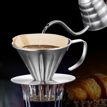 Nerez Držák Filtru Kávy 304 Dvojitý Filtr Opakovaně Dripper V60 Drip Coffee Obrazovce Domů Stroj Kavárna Příslušenství