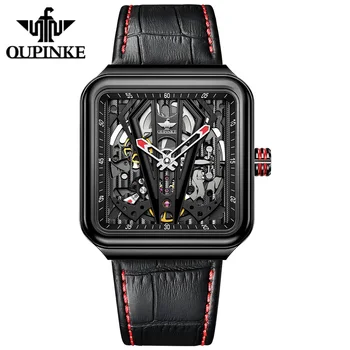 OUPINKE Duté Náměstí pánská Business Hodinky Top Značky Luxusní Automatické Mechanické Muži Hodinky Černý Vodotěsné Muž Náramkové hodinky