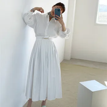 Plisované Šaty pro Ženy Oblečení Puff rukáv Vysokým Pasem Vestido De Mujer elegantní Elegantní Šaty Ženské OL Oblečení Jaro 2021
