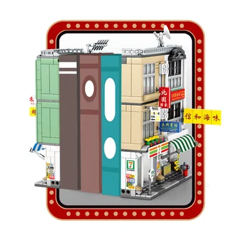 SEMBO Street View Stavební Bloky, Hong Kong Obchod Cihly LED House Stylu DIY Hračky Pro Děti