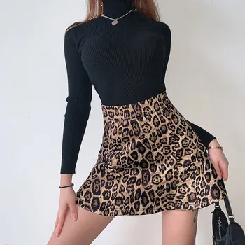 Sexy Ženy Leopard Mořská Panna Sukně Vysokým Pasem Svrchní Oděv Sexy Noc Clubwear Ležérní Volánky Flounced-Line Mini Sukně