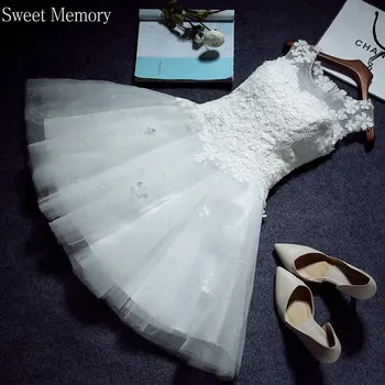 Sladké Paměť Princezna Šaty 2021 Bílé Krajky Tyl Krátké Svatební Šaty Elegantní Ženy Party Prom Župan Formální Plesové Šaty
