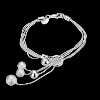 Tovární přímý módní 925 sterling silver Náramek pro ženy Had řetěz visí matné korálky šperky Svatební party lady dárky