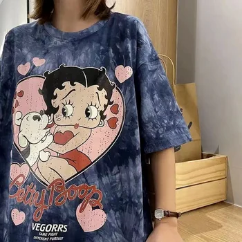 Vintage Betty Boop Anime Tisk Grafické T Košile, Streetwear Žen Top S Krátkým Rukávem Casual T Shirt Volné Harajuku Betty Tee Letní