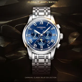 Čerstvé Modré Muži Business Šaty, Mechanické Hodinky, Self-vinutí Plné Ocelové Náramkové hodinky Vintage Římské Číslice Světelný Náramkové hodinky
