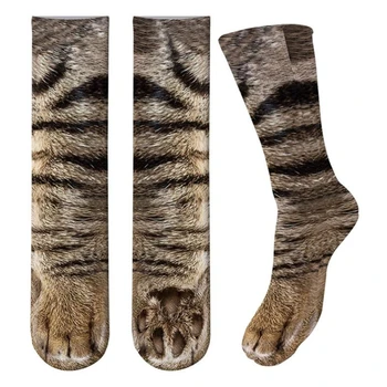 1 Pár Zvířecí Tlapy Crew Socks Unisex Dospělé, 3D Tisk Kočička, Tygr, Zebra, Leopard Legrační Punčochy pro Ženy, Muže Dárky M6CD