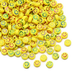 100-500ks Žlutá Smíšené Smiley Akrylové Korálky Kulaté Ploché Distanční Volné Korálky Pro Výrobu Šperků Diy Ručně vyráběné Přívěsky Náramek